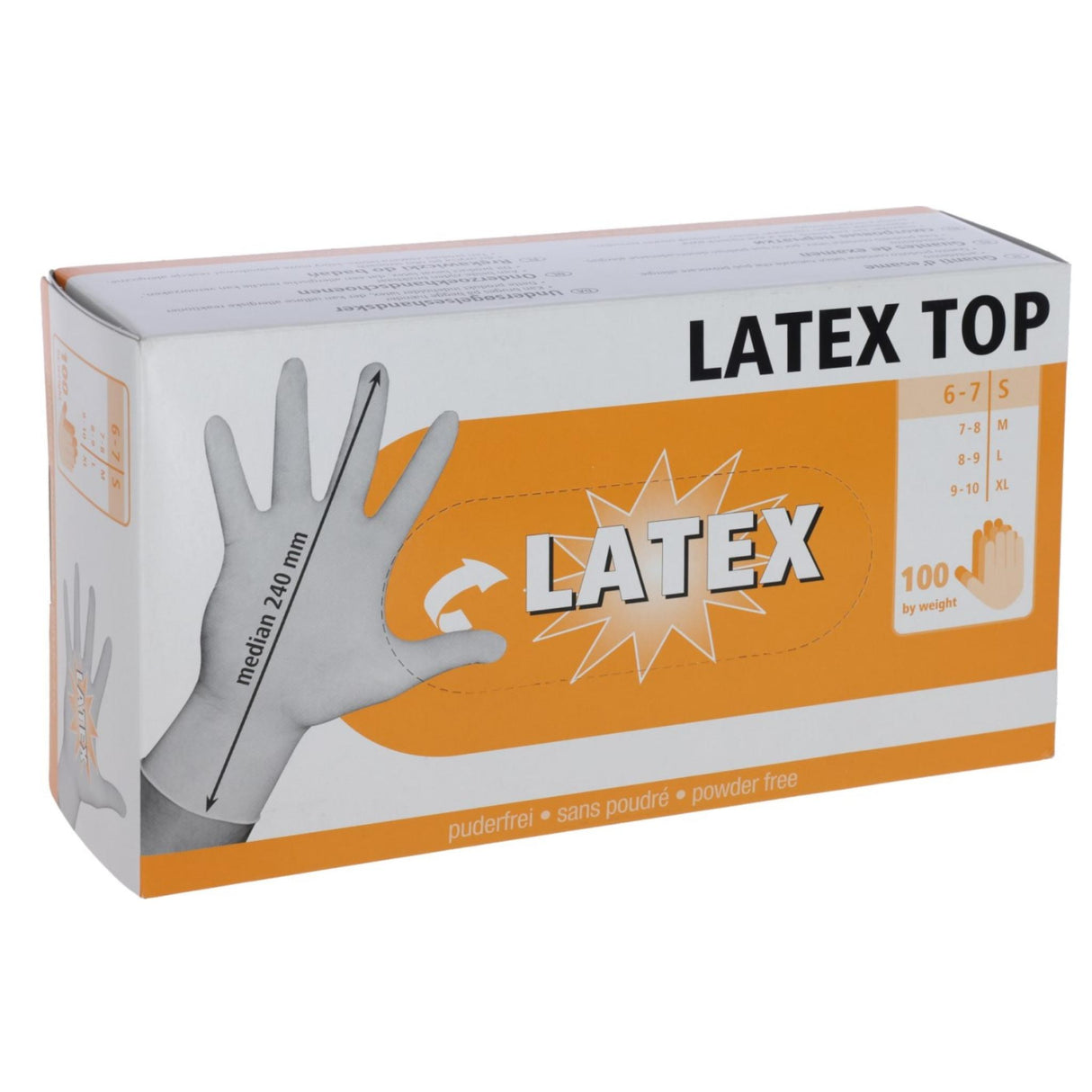 Kertakäyttökäsine Latex Top 100 kpl, Puuteriton