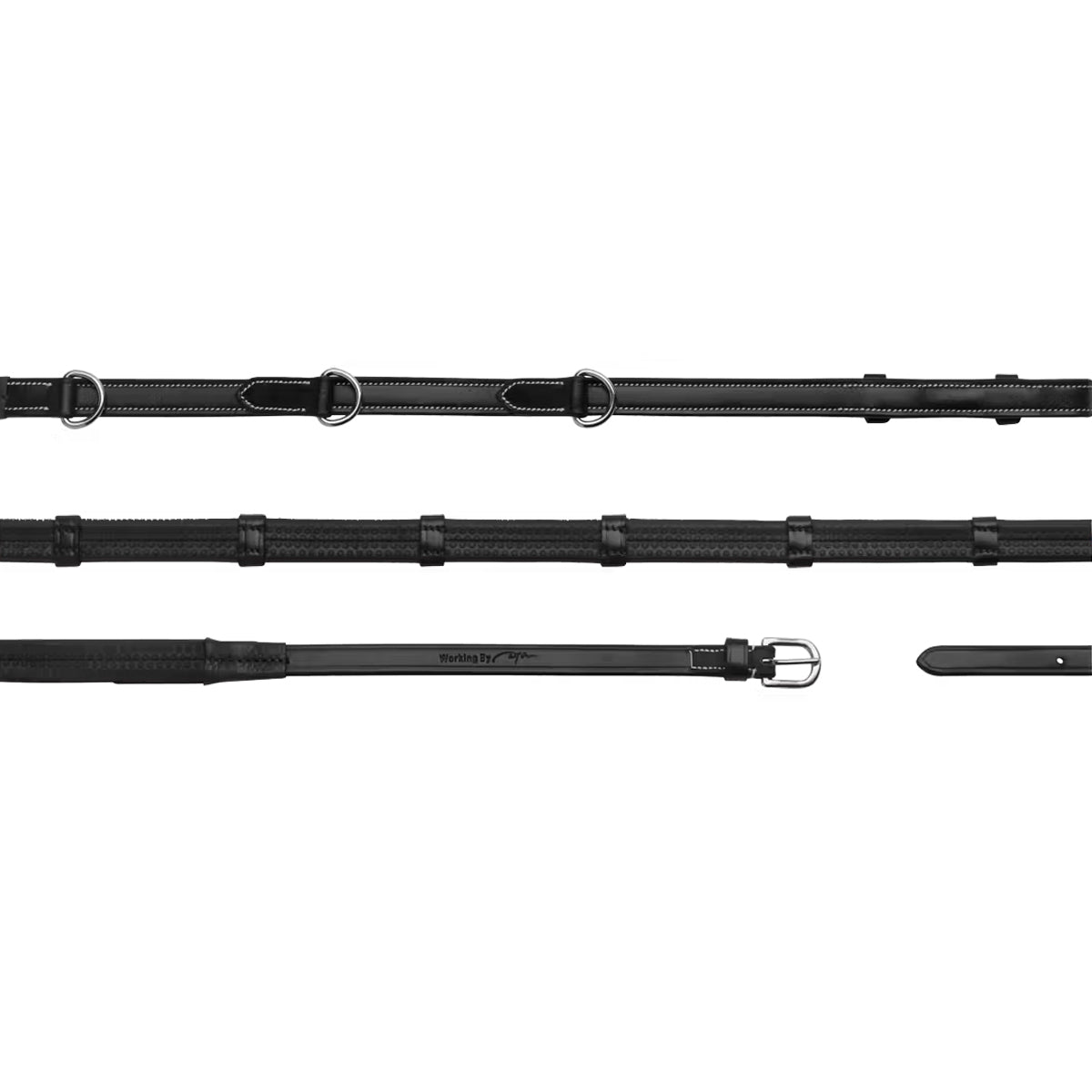 Reins Howlett Rubber 1/2" with 3 D-rings + 7 Leather Loops Working Collection