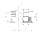 PE Lähtöliitin 25mm - 3/4"ulkokierre päätyhatulla