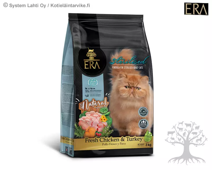 ERA ERA Sterilised Adult Kana & Kalkkuna Viljaton 3kg - Kissojen Kuivaruoka - ERA172231 - 1