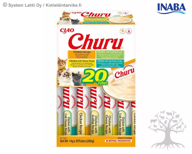 INABA Kissanherkku Churu Puree Kana Lajitelma 14g x 20kpl - Herkut - 798.5152 - 3