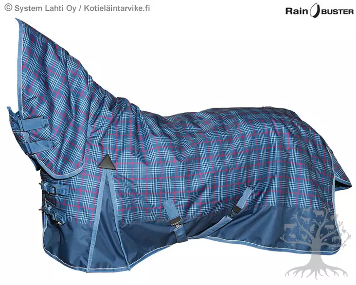 Rain Buster Ulkoloimi 100g Full Neck Blue-Grey Check - Lite Turnout Rugs - 09022-399 - 1