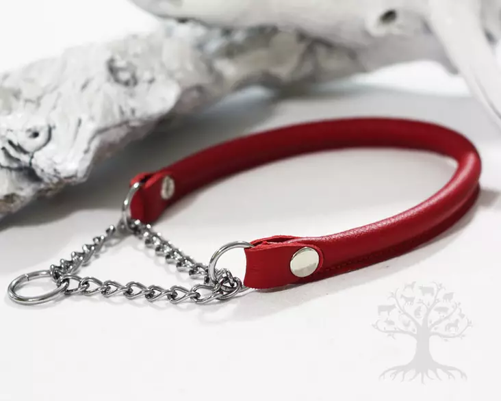 Arli Nahkapanta puolikuristava pyöreä, punainen - Full & Half Check Leather Collars - 55619M - 1