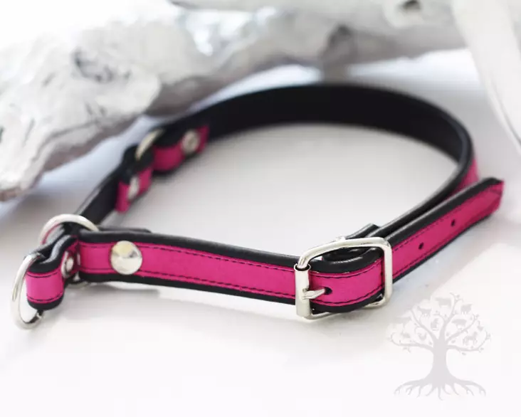 Arli Nahkapanta säädettävä puolikuristava, musta/fuksia - Leather Collars - 56913M - 1
