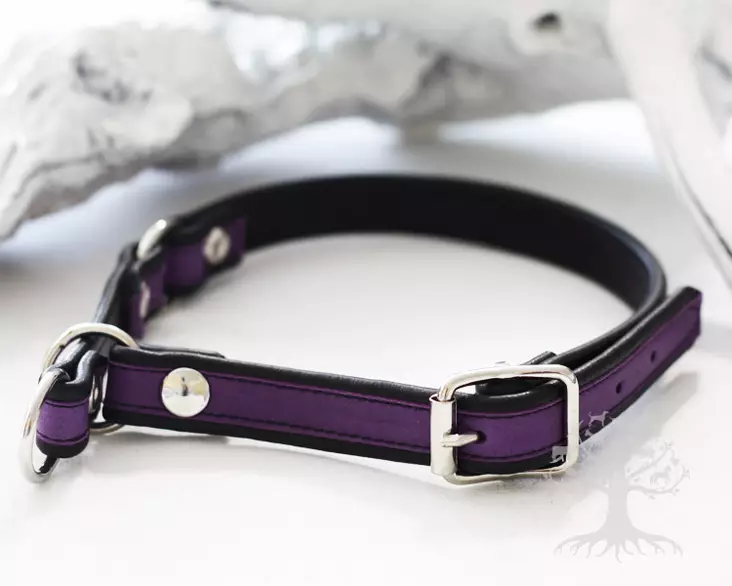 Arli Nahkapanta säädettävä puolikuristava, musta/violetti - Leather Collars - 56937M - 1