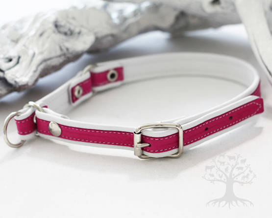 Arli Nahkapanta säädettävä puolikuristava, valkoinen/fuksia - Nahkapannat - 56838M - 1