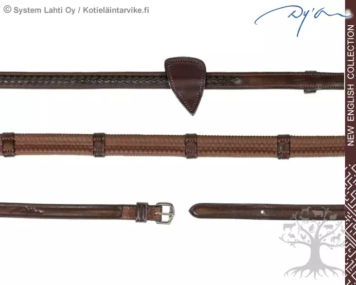 Dyon New English Collection Reins 1/2" (13mm) Plaited Rubber with 7 Leather Loops - Dyon New English - NE05W - 1